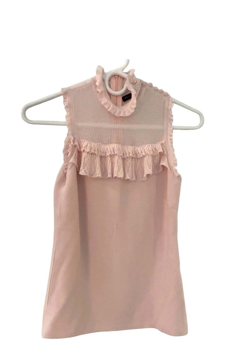 White House Black Market Pink  Knit Sleeveless Mock Neck Top w/ Ruffles
